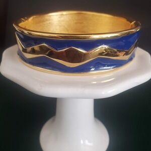 Monet Bangle Gold Plate with Vibrant Blue Enamel Classic Dressy Statement‎